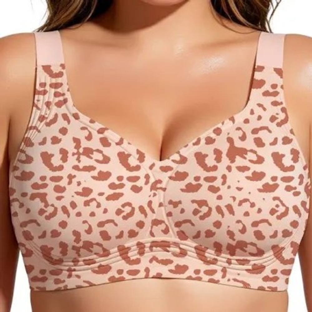 VRCOMFY NEW Breathe Bloom Wireless Bra Pink Leopard Seamless Full Coverage XL